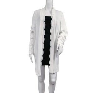 Roz Ali Long Sleeve Scalloped Mid-Length Open Front Cardigan Sweater White 3X